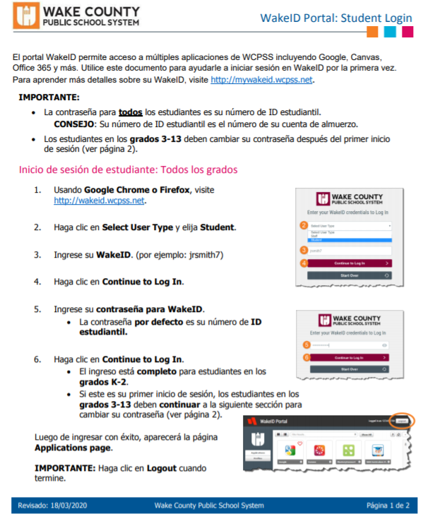 WakeID Portal: Inicio de Sesión del Estudiante 